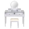 Luxury Vanity Desk With Round Mirror Height Adjustable Dressing Table Set Engineered Wood - Silver - Image 6