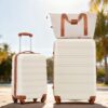 Hardshell Luggage Sets 2 Pieces + Bag Spinner Suitcase With Tsa Lock Lightweight 20" / 28" - Brown / White - Image 10