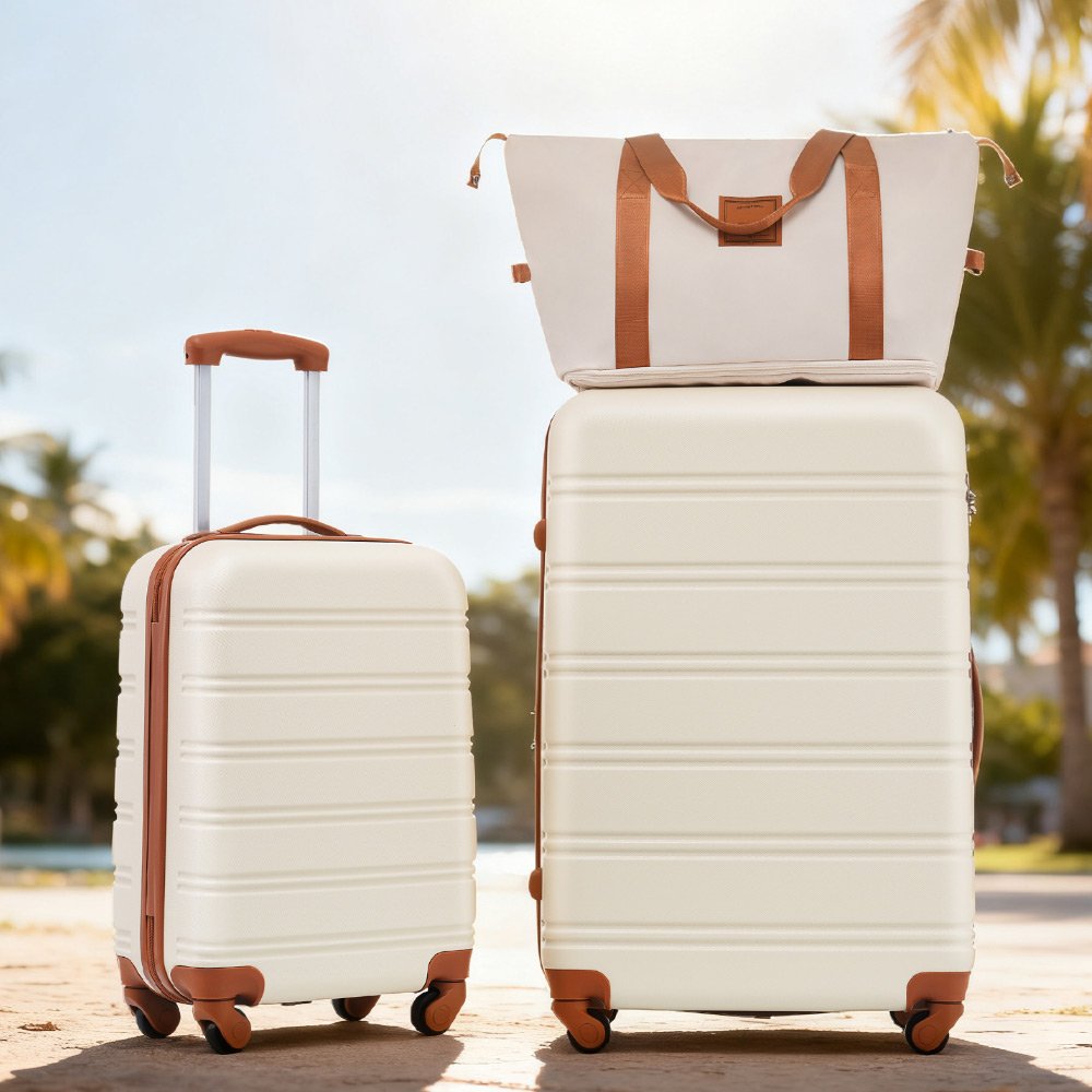 Hardshell Luggage Sets 2 Pieces + Bag Spinner Suitcase With Tsa Lock Lightweight 20" / 28" - Brown / White - Image 10