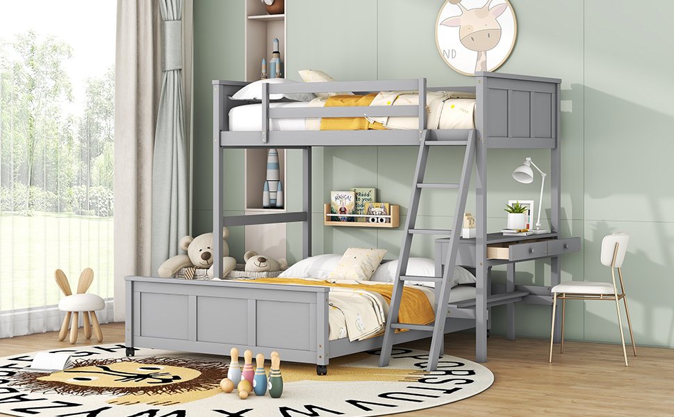 Twin Over Full Bunk Bed With Desk - Gray - Image 13