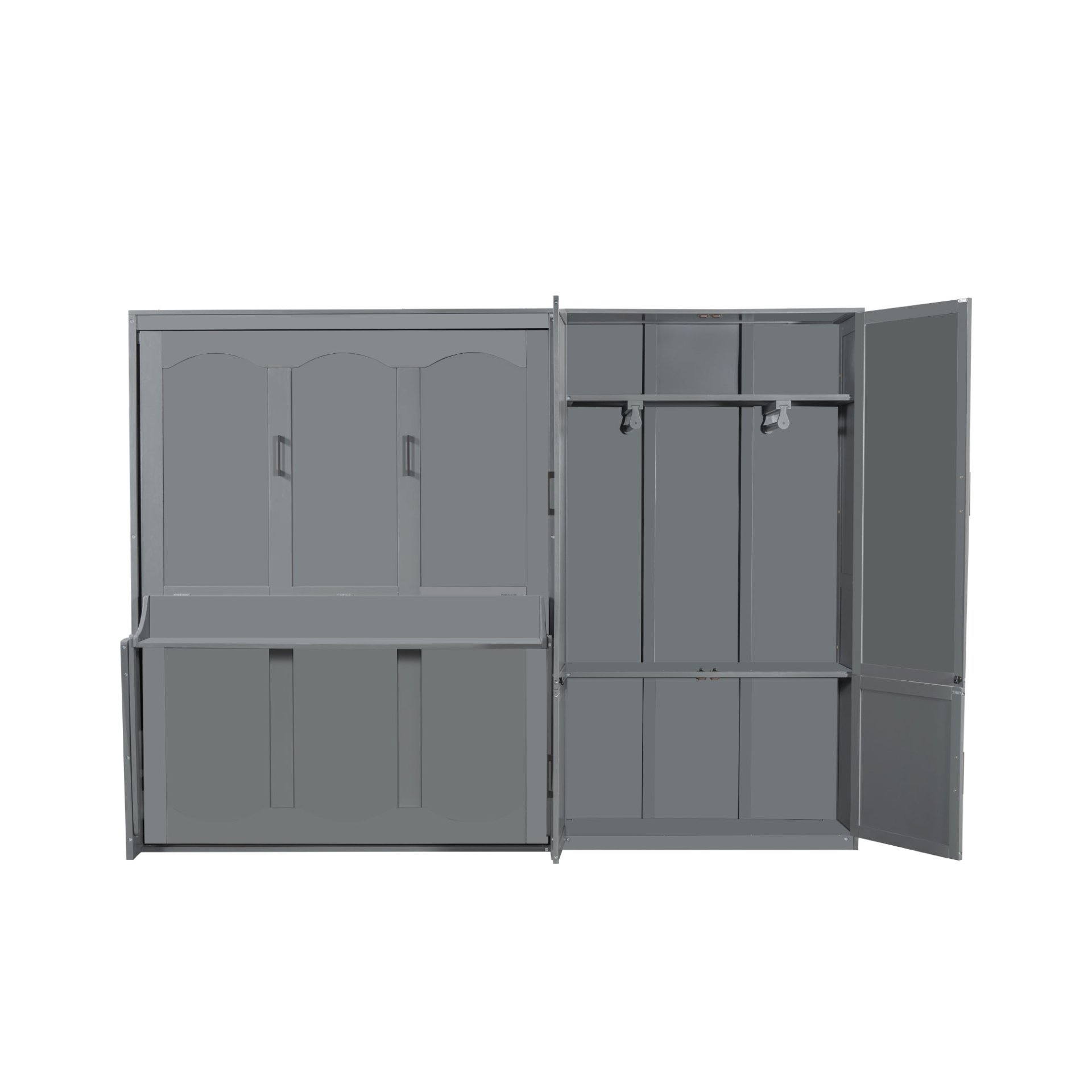 Queen Size Murphy Elegant Wall Bed With Closet - Gray - Image 6