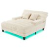 Chaise Bed Lounge Sofa Chair With Adjustable Backrest And LED Light Strip - Beige - Image 11