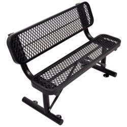 4' Outdoor Steel Bench With Backrest - Black