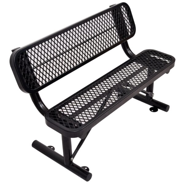 4' Outdoor Steel Bench With Backrest - Black