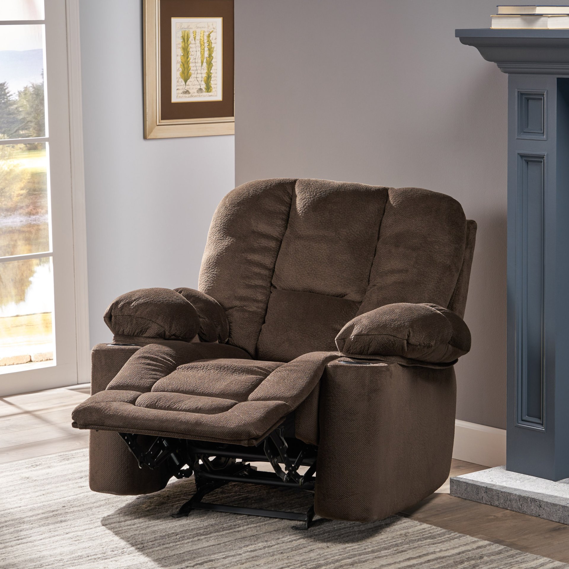 Luxurious Manual Recliner Chair With Skin-Friendly And Dual Cup Holders - Chocolate - Image 7