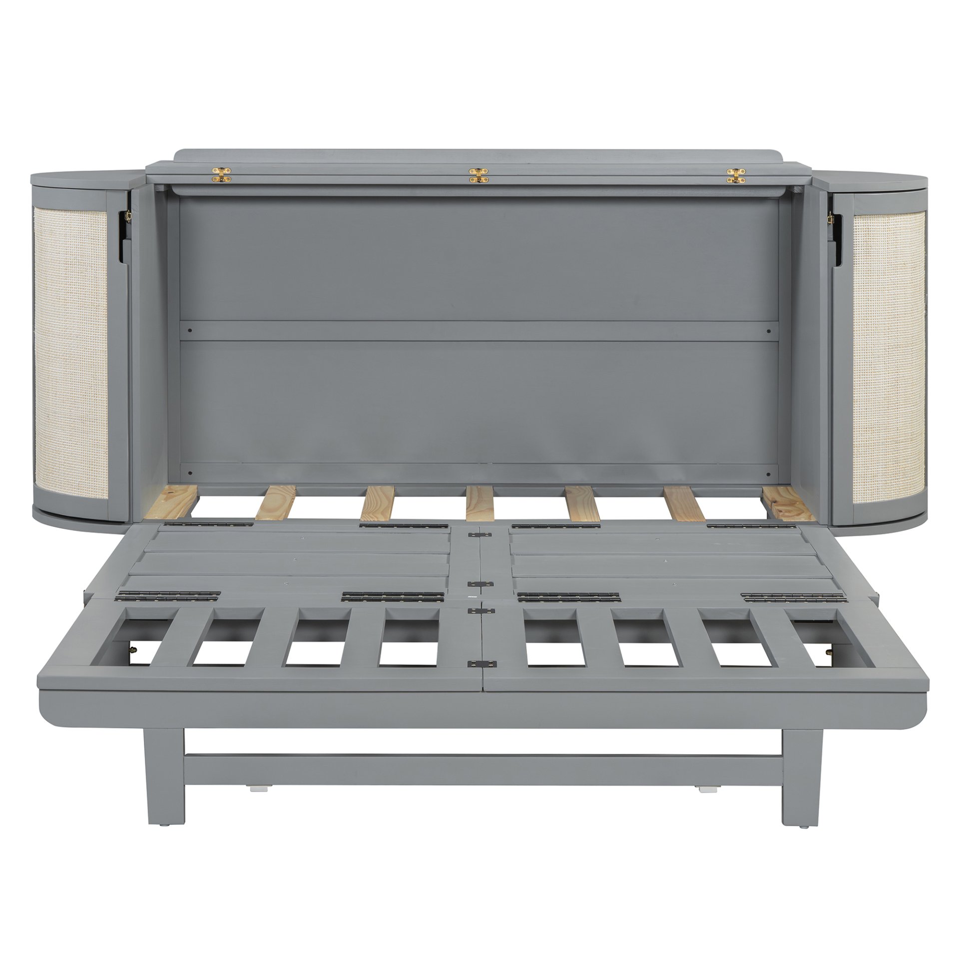 Queen Murphy Bed With Hidden Storage & Modern Woven Design - Gray - Image 5