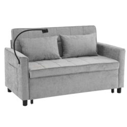 Loveseat Sofa Pull Out Sofa Bed Sleeper Sofa With A Reversible Backrest Cushion, Side Pockets, 2 USB Ports And A Phone Holder For Living Room - Gray