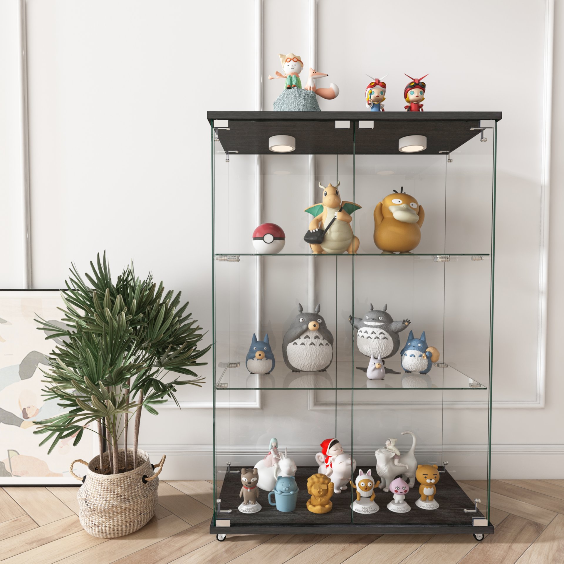 Modern Display Cabinet With LED Lights, Tempered Glass 2 Door Storage Case With 3 Shelves For Living Room Or Bedroom - Transparent - Image 6