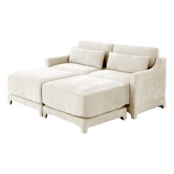 Elegant Chenille 2 Seater Sofa With Ottomans And Lumbar Pillows - Beige