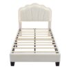 Twin Size Upholstered Flower-Shape Bed, Elegant Flowers Headboard With LED Light Strip, Sherpa Fabric Platform Bed With Slats Support - White - Image 4