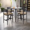 5 Pieces Outdoor Patio Bar Set, Rounded Square Table & 4 Bar Stools - Ember Black / Linen Sesame - Image 2