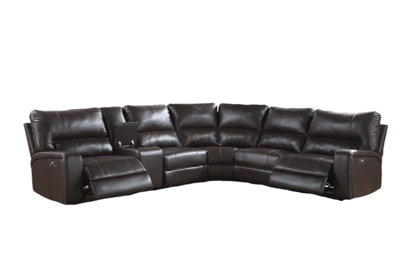 Saul - Faux Leather Power Recliner Sectional Sofa With USB Port Cupholder Console - Espresso - Image 7