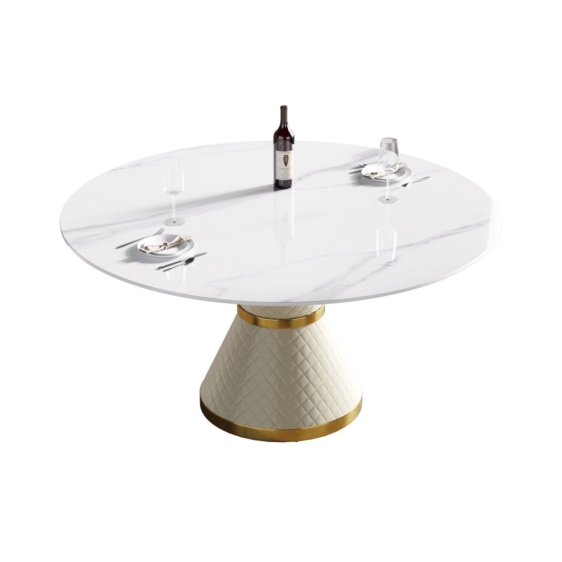 59.05" Modern Artificial Stone Round Carbon Steel Base Dining Table, Can Accommodate 6 People - White - Image 5