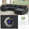 U Shaped Sectional Sofa 6 Seat Couch Set With Oversized Ottoman, Hidden Armrest Storage And Cup Holders USB Charging Ports Wide Seat Sofa - Black - Image 21