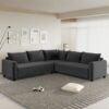 Modern Modular Sectional L Shaped Corner Couch Set With Wide Seat, Minimalist Style Oversized Comfy 5 Seat Sofa With Pillow - Gray - Image 7