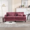 Mid Century Modern Chenille Fabric Loveseat Sofa, 2 Seat Upholstered Couch With Wood Feet - Wine Red - Image 6