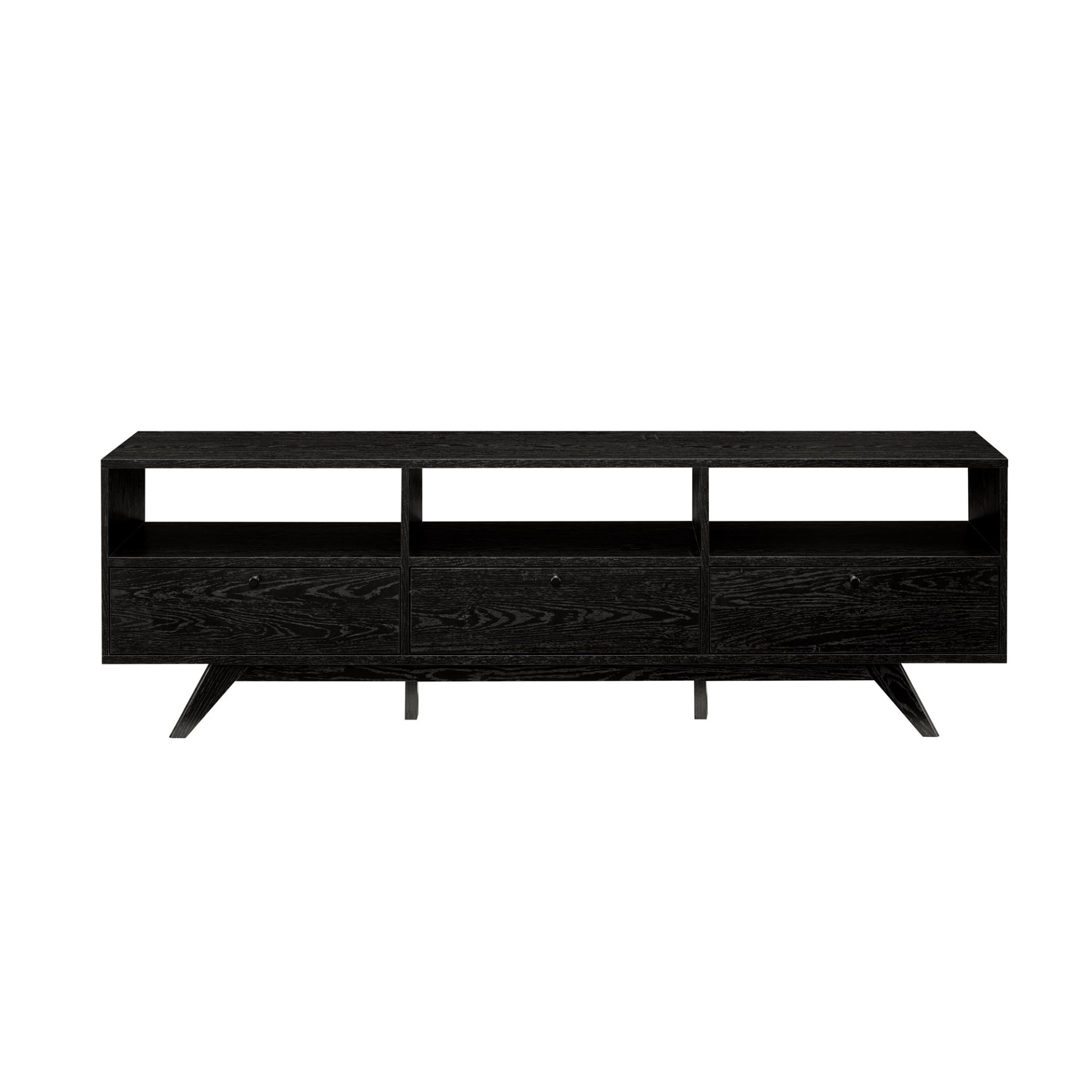Modern Scandi 3 Door Low Profile TV Stand For TVs Up To 80" - Black - Image 2