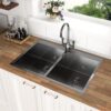 Double Bowl Drop In Kitchen Sink, 16 Gauge Stainless Steel With 2 9" Deep Basins - Gunmetal Black - Image 6