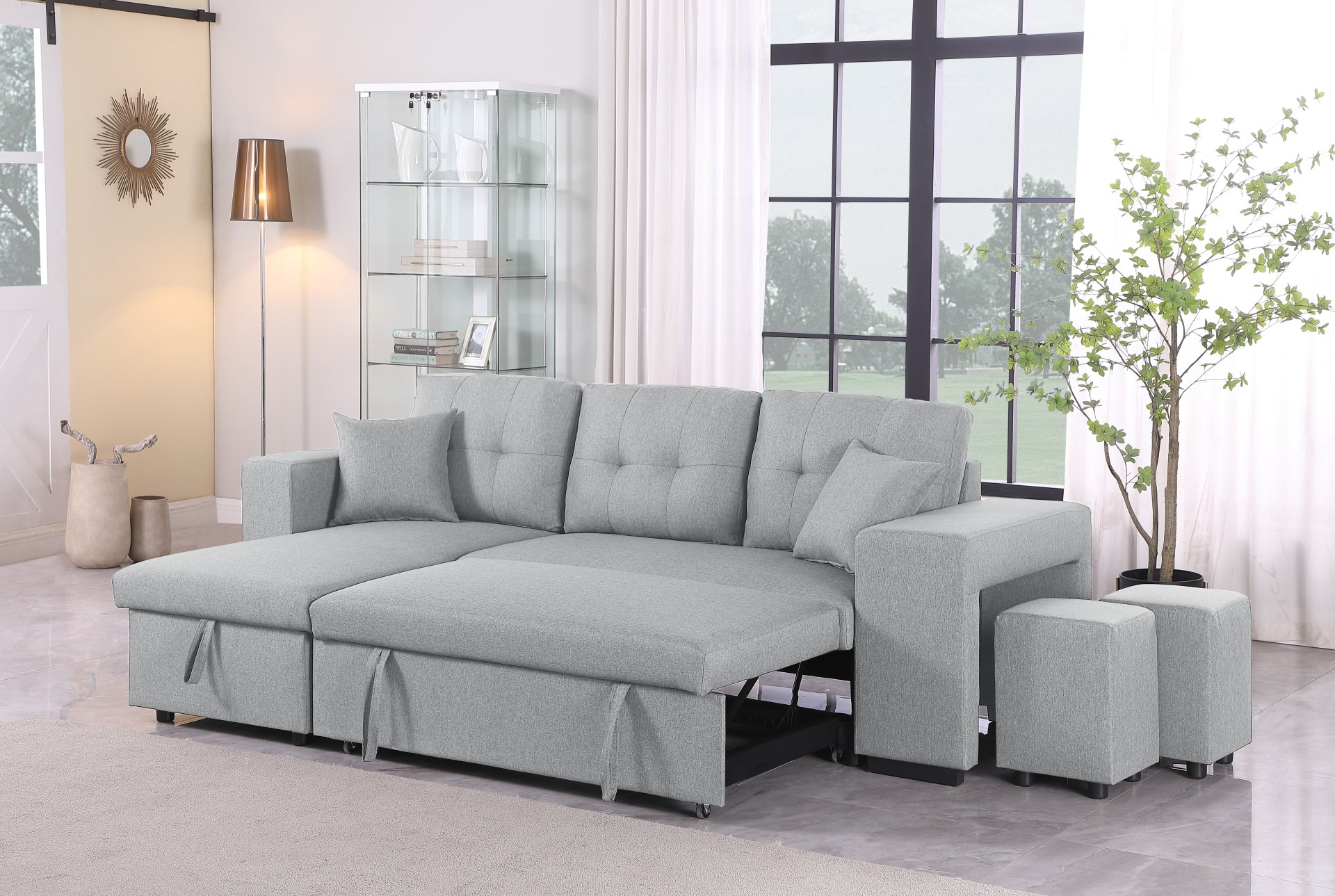 Daniel - Upholstered Reversible Sectional With Pull Out Loveseat - Light Gray - Image 8