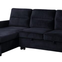 Ivy - Velvet Reversible Sleeper Sectional Sofa With Storage Chaise And Side Pocket - Black