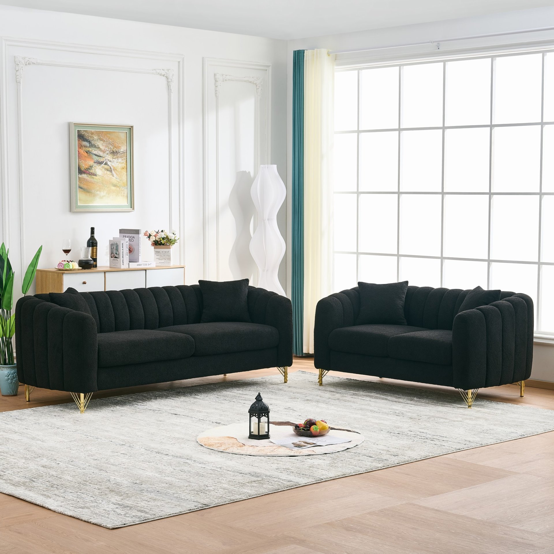 Oversized Sofa, 3 And 2 Seater Deep Tufted Couch - Black - Image 2
