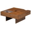 Mid Century Modern Coffee Table, Unique Square Wooden Coffee Table With 3 Drawers, Tempered Glass And Solid Wood Legs For Living Room - Brown - Image 17