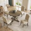 Functional Furniture Retro Style Dining Table Set With Extendable Table And 4 Upholstered Chairs For Dining Room And Living Room - Natural Wash - Image 5