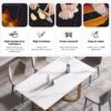 63" Modern Artificial Stone Straight Edge Metal Leg Dining Table, 6 People - White / Gold - Image 12
