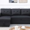 Upholstered Pull Out Sectional Sofa With Chaise - Black - Image 8