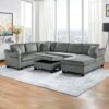 U Shaped Sectional Sofa Chenille Upholstered With Movable Storage Ottoman - Dark Gray - Image 3
