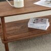 Modern 2 Tier Coffee Table For Living Room Furniture, Rectangular Center Table With Open Storage Shelf, Rounded Rubberwood Legs, Stable And Durable - Walnut - Image 15