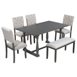 6 Piece Dining Table And Chair Set With Special-Shaped Legs And Foam-Covered Seat Backs&Cushions For Dining Room - Gray