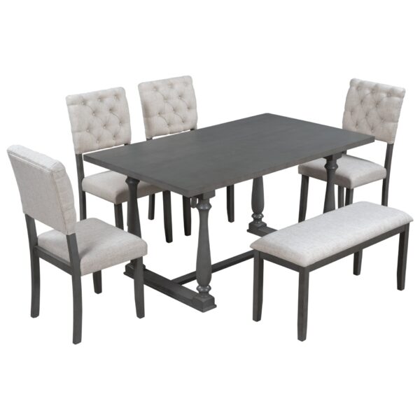 6 Piece Dining Table And Chair Set With Special-Shaped Legs And Foam-Covered Seat Backs&Cushions For Dining Room - Gray