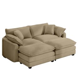 Corduroy 2 Seater Sofa With Ottoman Corduroy Modern Style Comfortable For Small Living Spaces - Tan