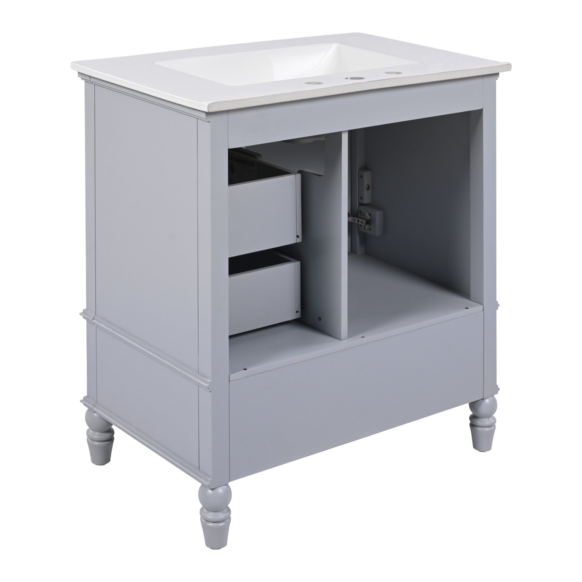 30" Bathroom Vanity With Sink, Bathroom Cabinet With A Door, 3 Drawers Legs, Adiustable Foot Pads - Gray - Image 19