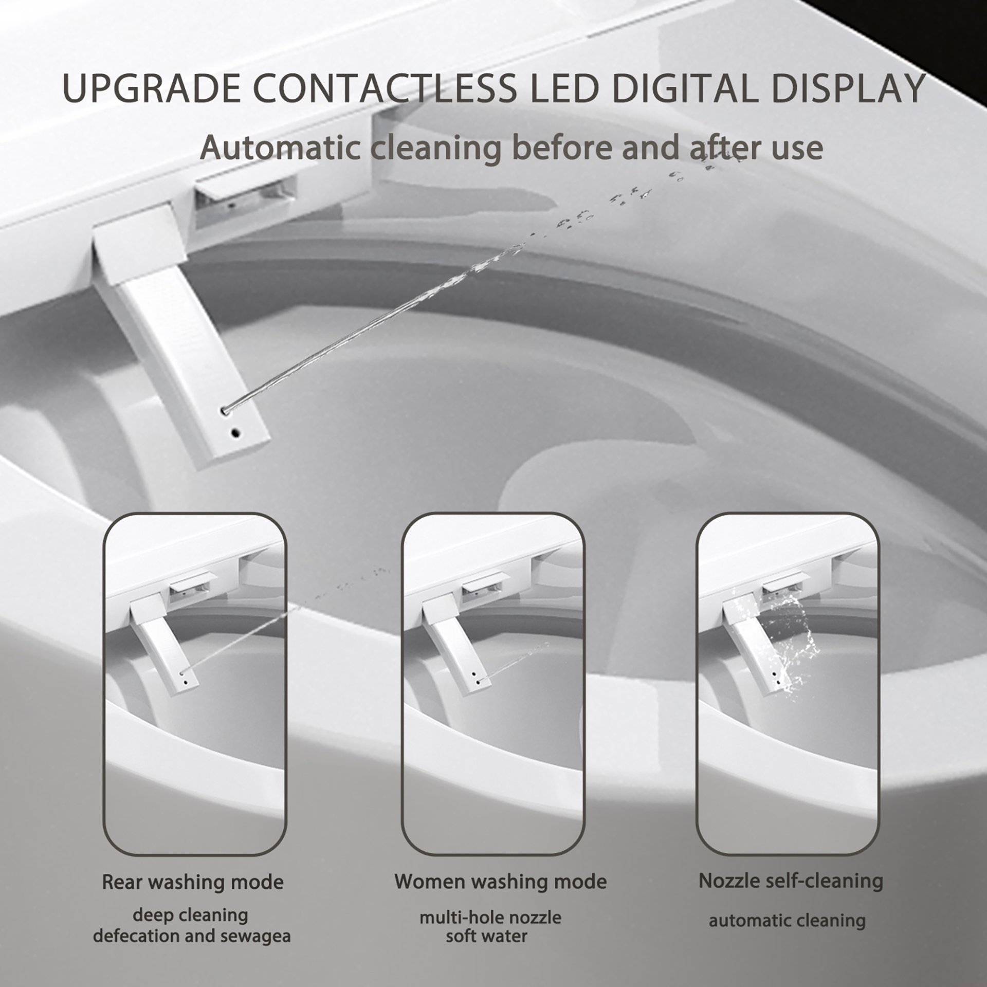 Smart 1 Piece Bidet Toilet With Warm Air Dryer Heated Seat LED Night Light Auto Open / Close - White - Image 4