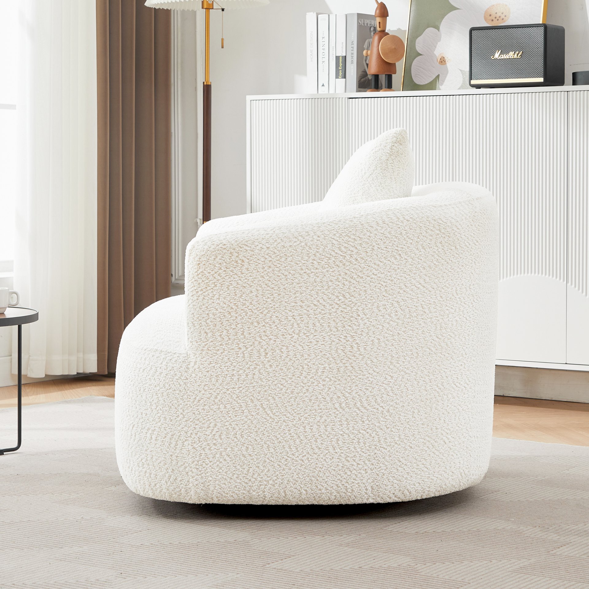 360° Swivel Barrel Sofa Chair With Throw Pillow, Chenille Upholstered Accent Chair - Beige - Image 9