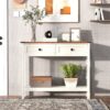 Farmhouse Style Console Table With 2 Drawers And Bottom Storage Shelf - Antique White - Image 4