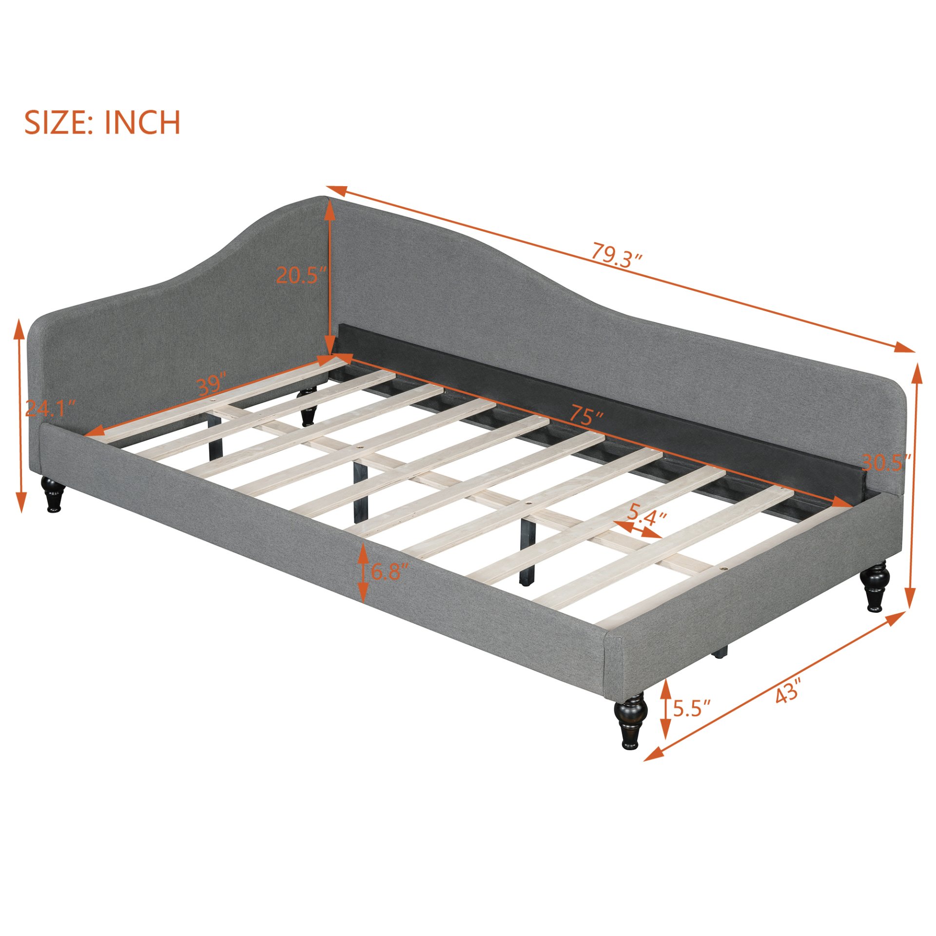 Twin Size L Shaped Linen Daybed With Legs - Gray - Image 3