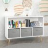 Kids Bookcase With Collapsible Fabric Drawers, Children's Book Display, Toy Storage Cabinet Organizer - White / Gray - Image 12