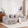 Compression Sofa: Combining Chaise Longue With 3 Seater, Corduroy Fabric, Full Sponge Compression Sofa, Combined Sofa With 4 Pillows For Living / Home Furniture / Apartment - Light Gray - Image 4