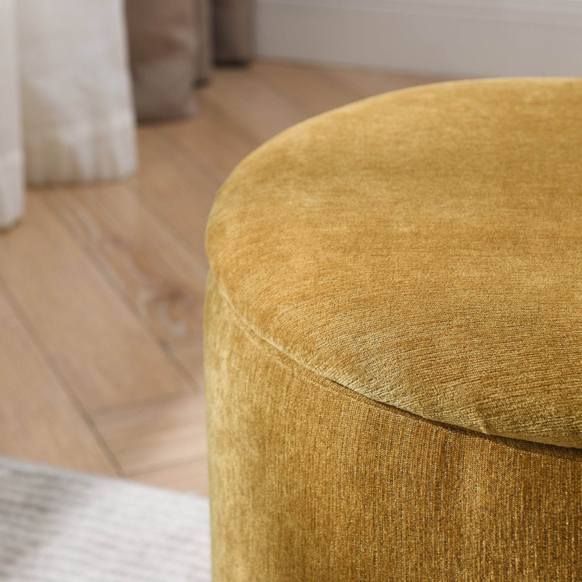 Classic Chenille Storage Ottoman Set With Drum Shaped Stool And Panel - Dark Yellow - Image 8
