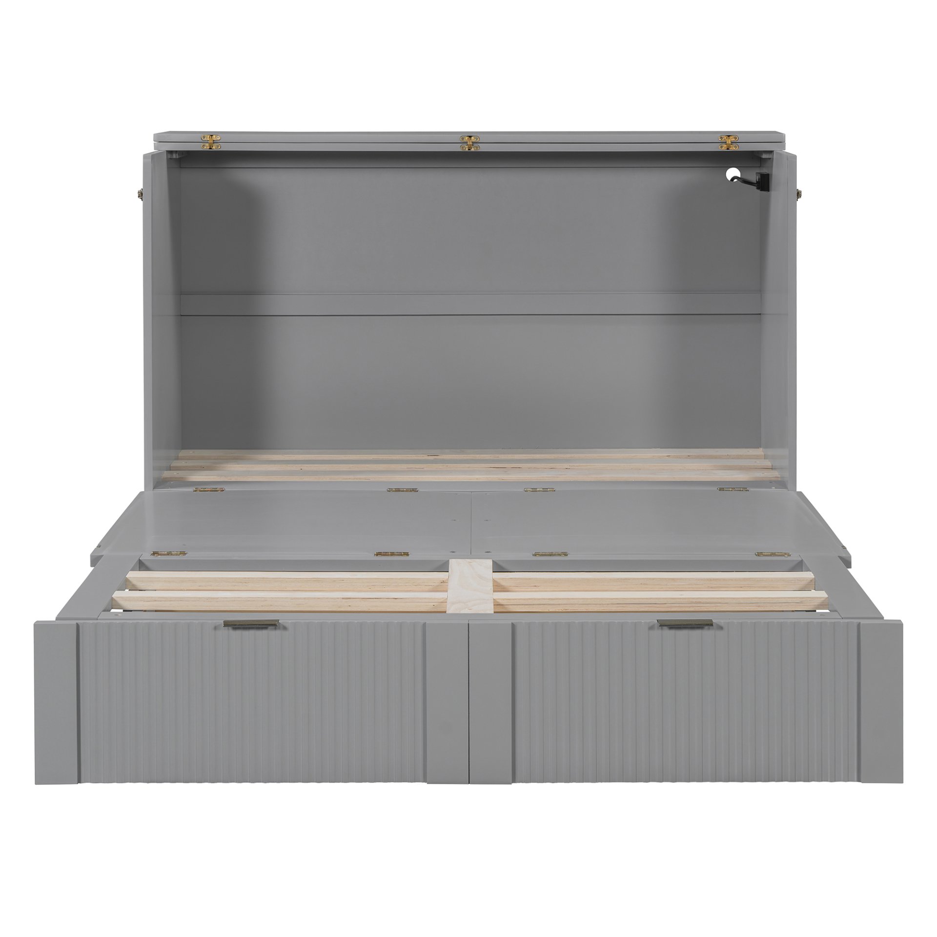 Full Size Murphy Bed With Drawer And A Set Of Sockets & USB Ports, Pulley Structure Design - Gray - Image 5