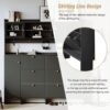 Multifunctional Tipping Bucket Shoe Cabinet With Storage Shelf & 6 Flip Drawers, Large Hall Tree With Tempered Glass Doors, Foyer Cabinet With 4 Hooks For Hallway - Black - Image 7