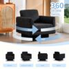 360° Modern Swivel Accent Chair Round Armchair, Thick Padded Single Lounge Sofa Upholstered Comfy - Black - Image 4