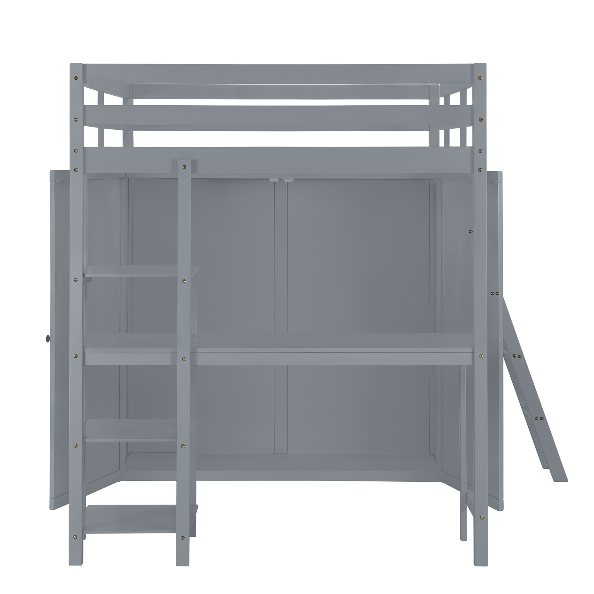 Full Size Loft Bed With Wardrobe And Desk And Shelves - Gray - Image 9