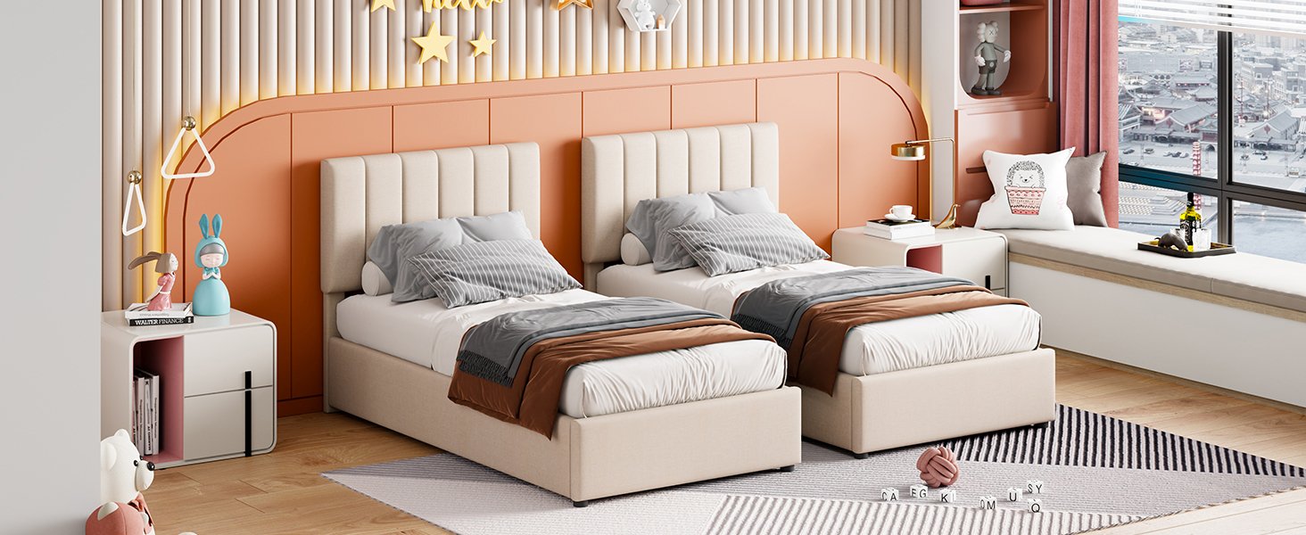 King Size Upholstered Platform Bed With A Hydraulic Storage System - Beige - Image 19