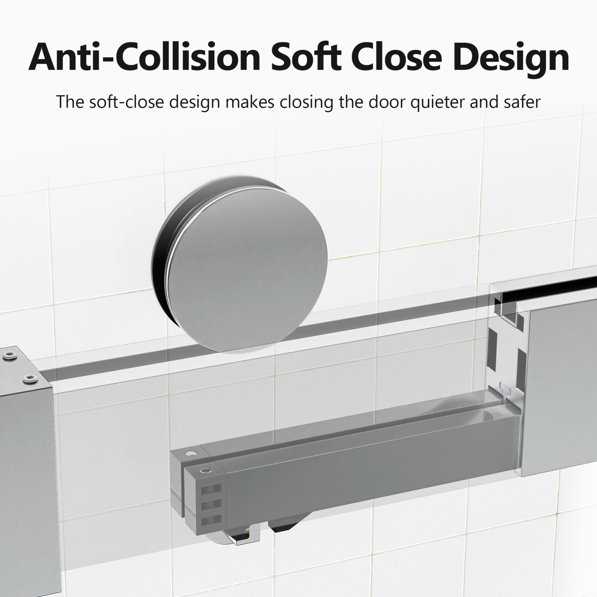 Frameless Double Sliding Soft Close Shower Door, 3 / 8 Inches Tempered Glass - Chrome - Image 4