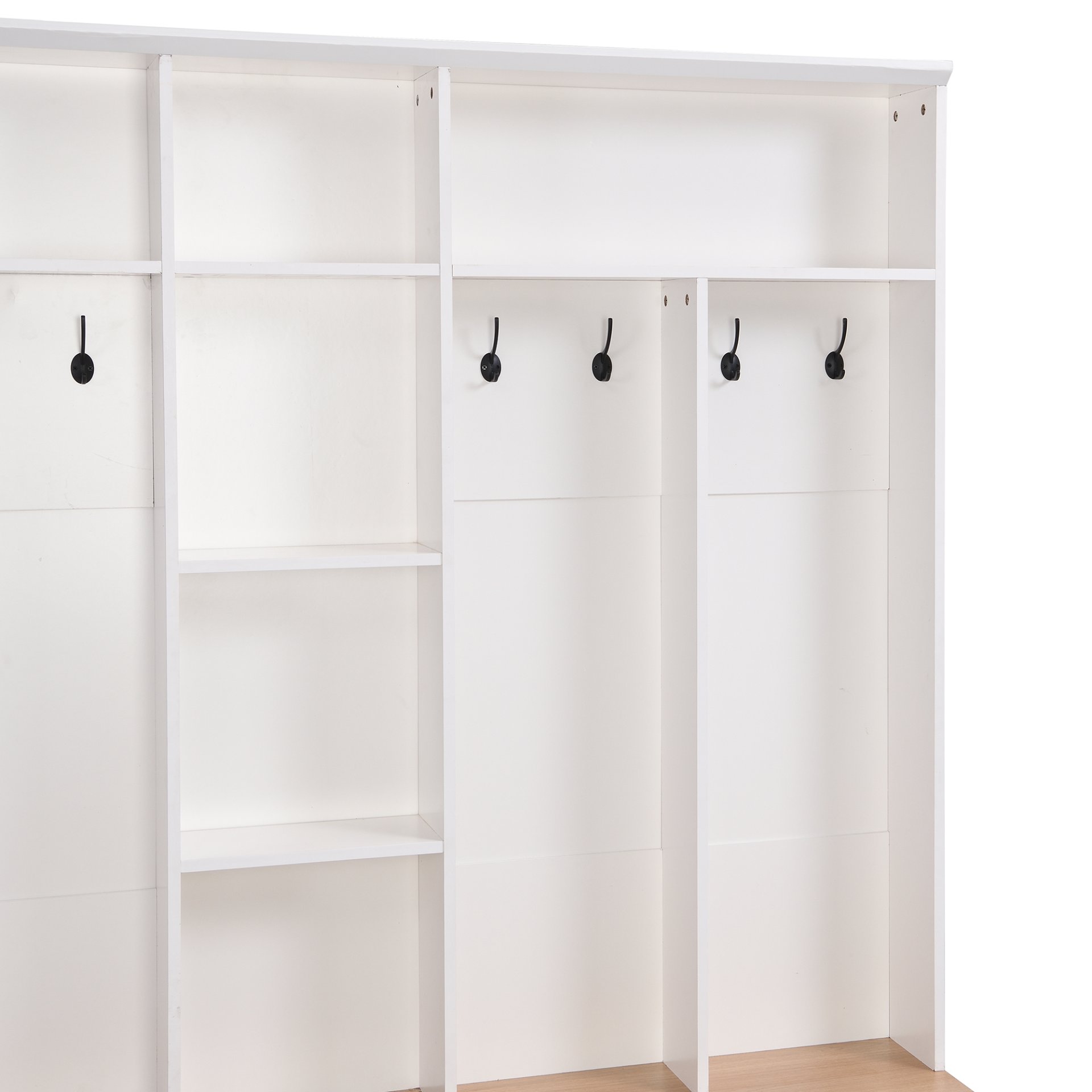 Wide Design Hall Tree With Storage Bench, Minimalist Shoe Cabinet With Cube Storage & Shelves, Multifunctional Coat Rack With 8 Hooks For Entryways, Mudroom - White - Image 12