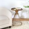 Hollow - Edge Retro Art Pine Side Table With Antique And Natural Color, Iron And Pine Construction - Antique Gold / Natural - Image 5